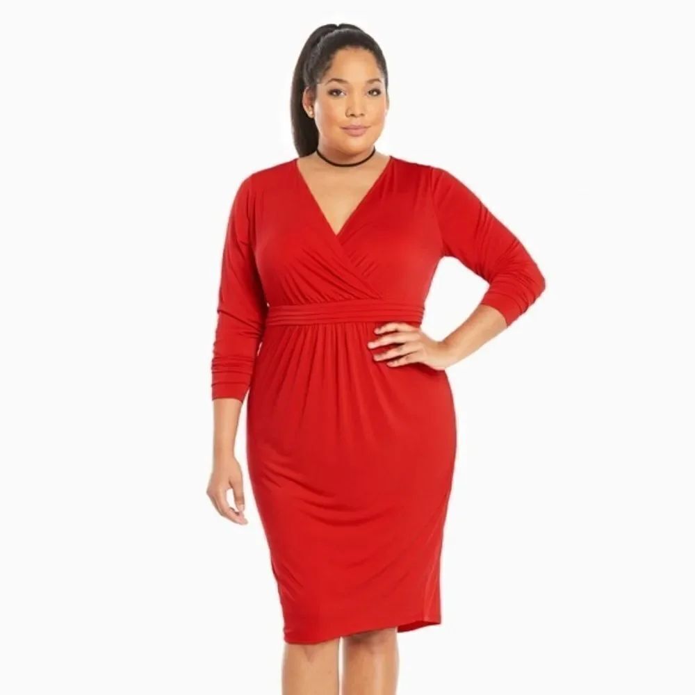 Torrid faux wrap long sleeve red dress Size 4x 26 or 28 knee length